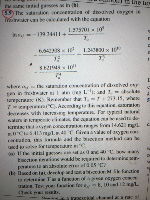 MU UUNIUI) in the tex the same initial guesses as in (b). (5.9) The saturation concentration of dissolved oxygen in freshwate
