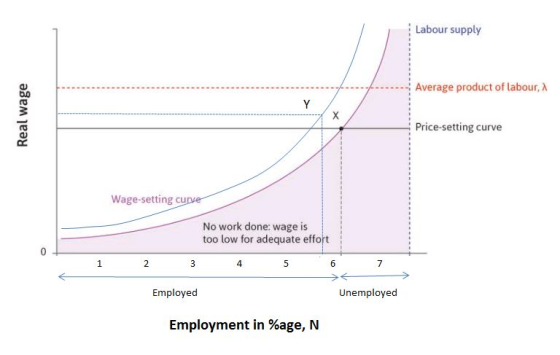 Labour supply Average product of labour, A Price-setting curve Wage-setting cu No work done: wage is too low for adequate eff