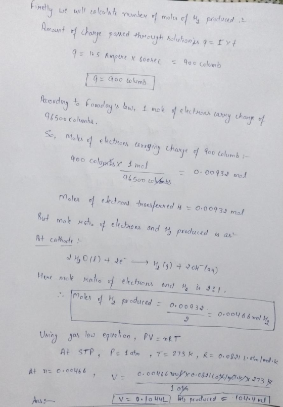 tinetly we will calculate number of moles of My produced a Amount of charge pared through solution is 9= I xt 9 = 165 Ampere
