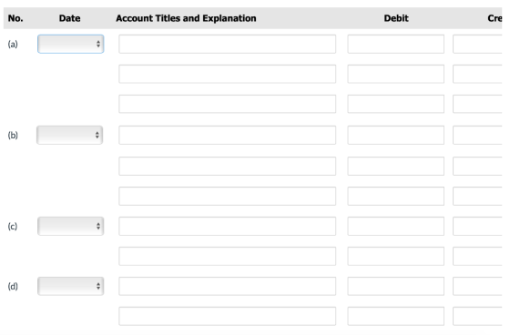 No. Date Account Titles and Explanation Debit Cre (b)