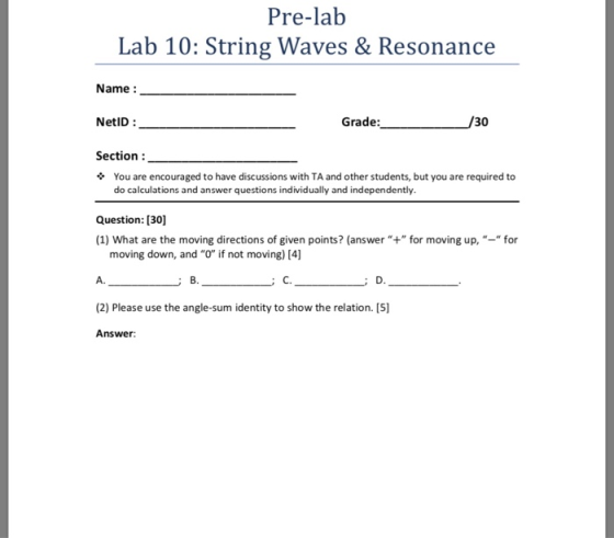 Pre-lab Lab 10: String Waves & Resonance Name: NetID: Grade: /30 Section You are encouraged to have discussions with TA and o