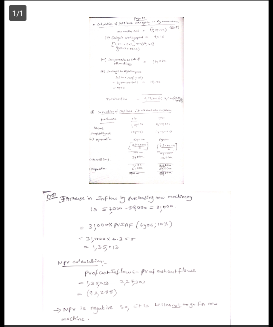 1/1 Calculation of flows when it By made new mashine cost (1900) (+) Savings in big portal = 4,516 Tôm x $ak ]* Fệt vay ) 86