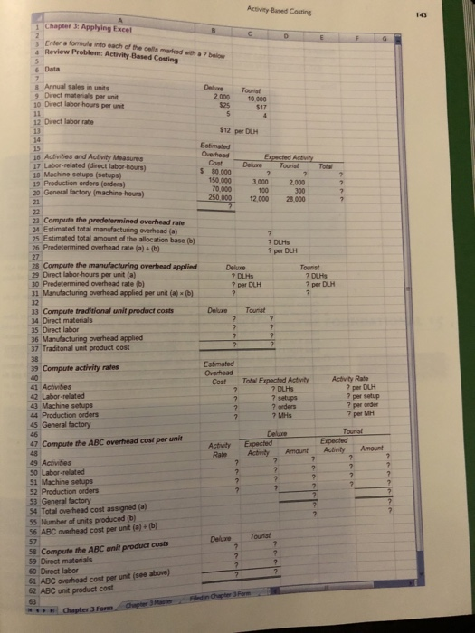 Activity Based Costing 1 Chapter 3: Applying Excel Fra formulato each of the cols marked when Review Problem. Activity Based