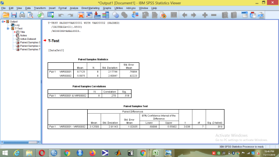 х *Output1 [Document1] - IBM SPSS Statistics Viewer Direct Marketing Graphs Utilities Add-ons Window Help File Edit View Data