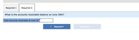 Required 1 Required 2 What is the accounts receivable balance on June 30th? Total accounts receivable at June 30 < Required 1