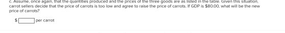 C. Assume, once again, that the quantities produced and the prices of the three goods are as listed in the table. Given this