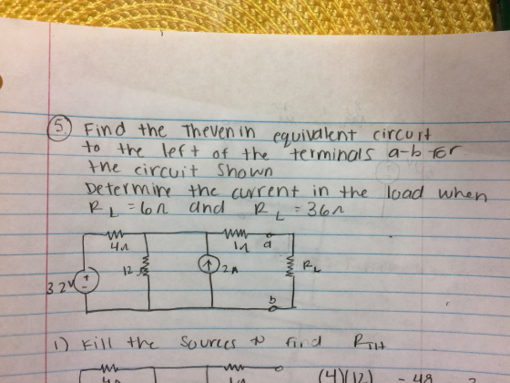 5 Find the Theven in equivalent circut to the left of the terminals a ne circuit Determire the crent in the load when -b 6 Shown IA 12- 2L 1
