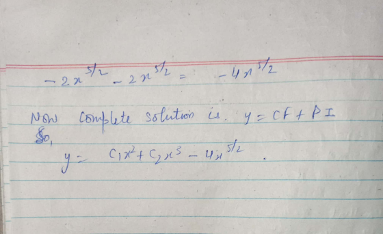OT 2 us Now aste, ant - unst2 complete solution is. y = CF + PI = C18²4 C 43 - uiste
