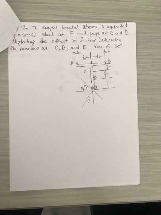 メThe-t-shaped backet ghoon is appo{-fed t a naol eal at E and pegs at C and Negechng she effet ofctoneer mine ion