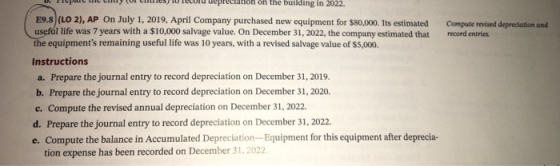 Compute revised depreciation and record entries U. Tilpailut City to Ches) Lulu Depreciation on the building in 2022. EO SIIL