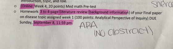 shera O introduction, topic, and role. (Online: Week 4, 20 points) Med math Pre-test Homework: 3 to 4-page Literature review