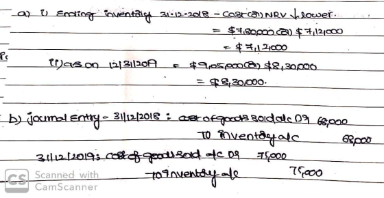 an ) Endling aventäisk 31.12.2018 - Cogrco NRV Llower.. = $780poica) 7,121000 =$4,1 21000 e las on 121311201 € 89e spooca $84