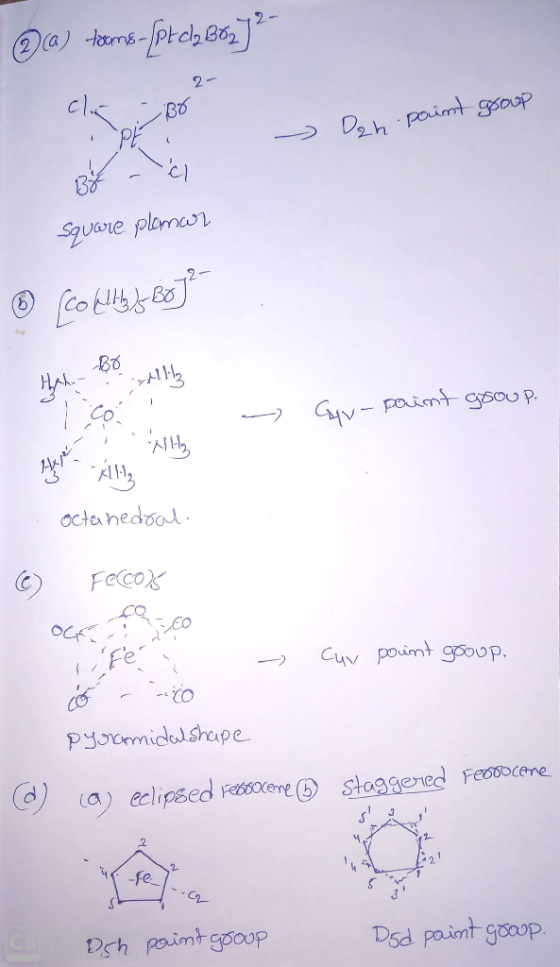 Da) Homs-ſpt cl, Bon]? 2- cl. cla -Bo > Dan-point group B - a square plamar [Coulthys Bo] Hah Boll - Gav- point group. Se Wh