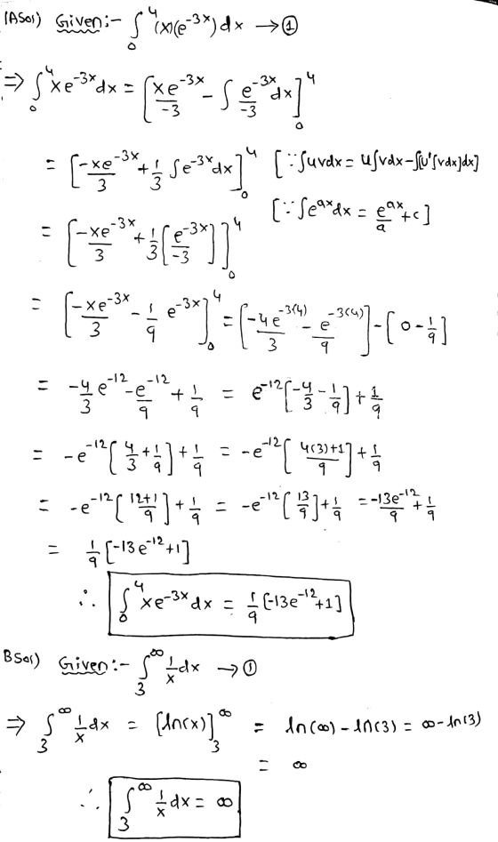 ln (003-1003) = 0o-th13) (ASO) Given:- 5 °xce9)dx =@ >> xe”dx = (4 * See 4 xp. [se 3*dx] [ • Suvdx = ufvdx=fufvanjda] دیا (: