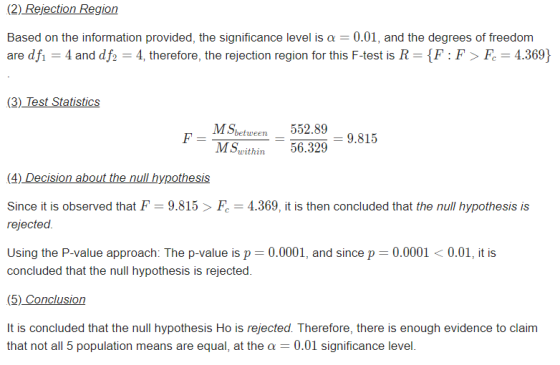 (2) Rejection Region Based on the information provided, the significance level is a 0.01, and the degrees of freedom are dfi
