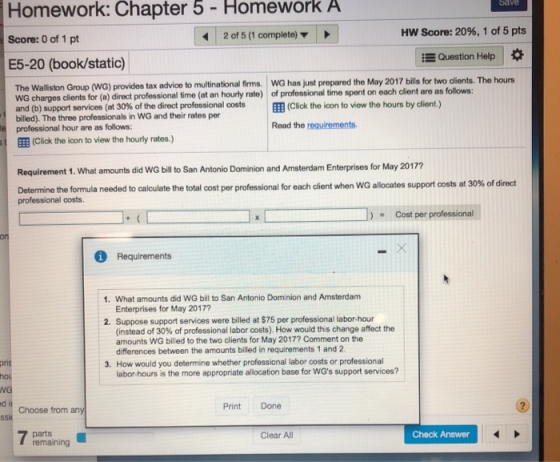 Homework: Chapter 5 - Homework A Score: 0 of 1 pt 2 of 5 (1 complete) E5-20 (book/static) HW Score: 20%, 1 of 5 pts Question