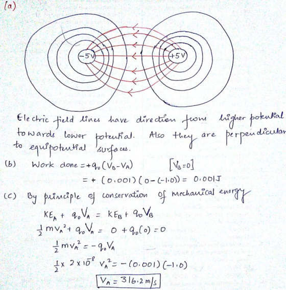 5 5 V E le chric Hid li have dire ction rpeu (b) +90(VB-VA) = + ( o, ool ) ( 0-(-1,0)) = Work done 0, 00LT by p ^^c?ple 익 Con