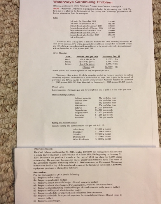 Waterways Continuing Problem (This is a contineation of the Waterways Problem froes Chapsers 1 through 8. wCP9 Waterways Corp