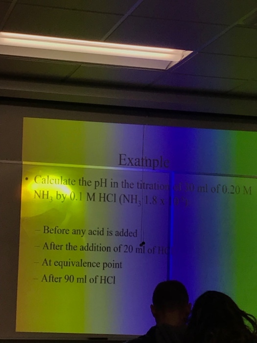 Exatnp ml of 0.20 M calculate the pH in the titratio NH, by 0.1 M HCI (NH, 1.8 Before any acid is added After the addition of 20 ml of At equivalence point After 90 ml of HCl