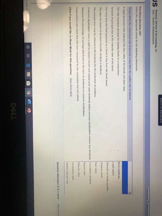 Return to RUTA I k immel, Survey of Accounting, le Help System M o nts Matching Question 24 Select the appropriate terms for