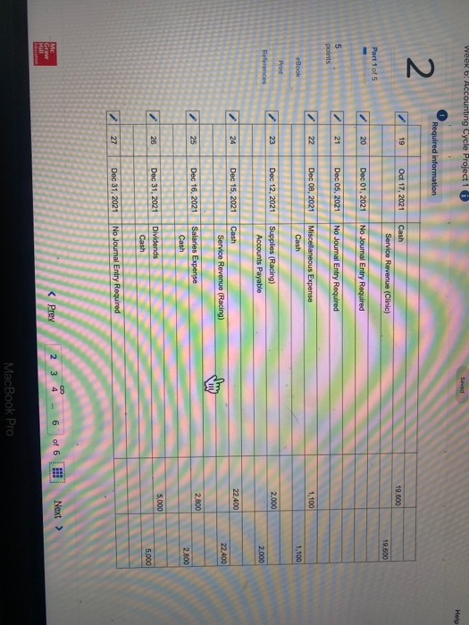 Weer b: Accounting Cycle Project 1 i Saved Help 0 Required information 2 19 Oct 17, 2021 Cash Service Revenue (Clinic) 19,800
