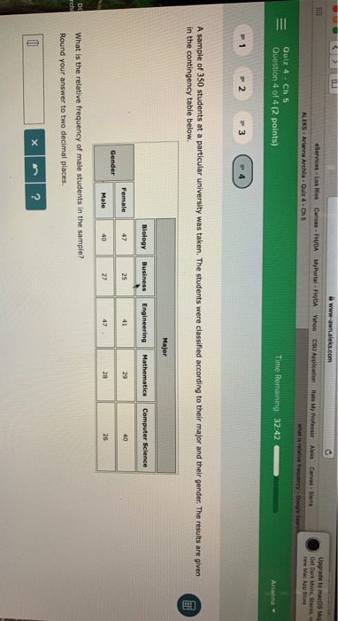 Quiz 4 Ch 5 Question 4 of 4 (2 points) 3 A sample of 350 students at a particular university was taken. The students were cla