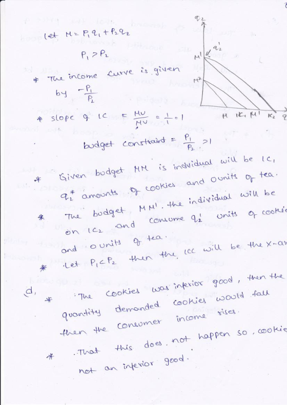 income Curve is giuen budget conrtaird P iten bodget MNis indiyo wiu be c, iven bod oF tea uwi be amounts cookies and o uni bodget h individa u on c and Conomeq onits cookie ond o units tea Let PicP hnhe, e iu be the x-a The Cookie iterior good, then the 华 Quandity demonded then the Conomer incoma sises 咪 That this does, not happen So.COO ㈦e .. not an ine vior good