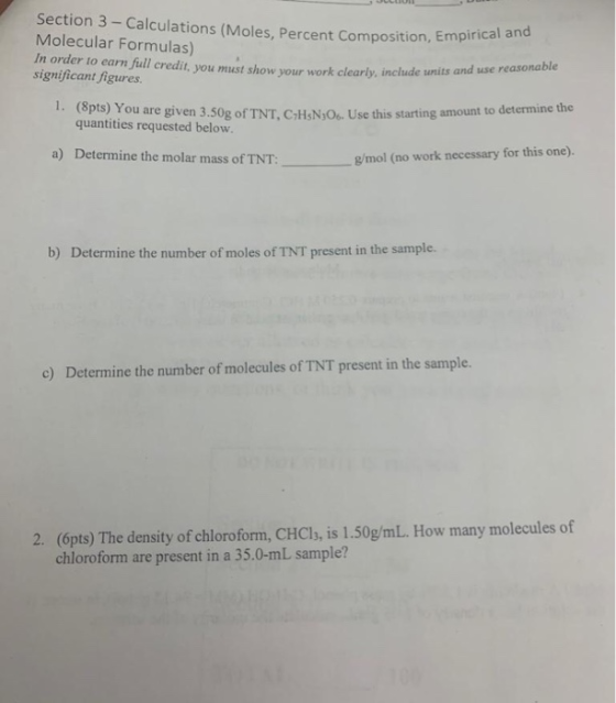 ercent Composition, Empirical and Section 3 - Calculations (Moles, Percent Composition, Emp Molecular Formulas) In order to e