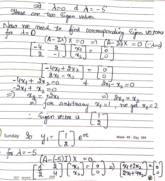 (A-IX) X =0 =) CA-TOX -4 2 9 -1 12) = .. dzo d =-5 These are two aigen values. Now we need to find corresponding Eigen vector