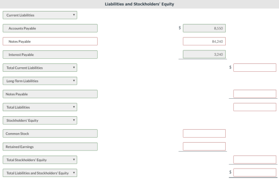 Liabilities and Stockholders Equity Current Liabilities Accounts Payable 8,550 Notes Payable 84,240 Interest Payable 3,240 T
