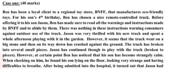 Case one: (40 marks) Ben has been a loyal client to a regional toy store, BNFF, that manufactures eco-friendly toys. For his
