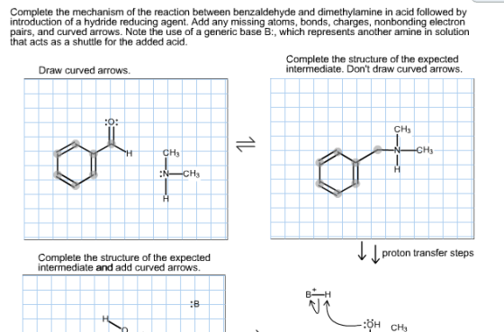 Complete the mechanism of the reaction between ben