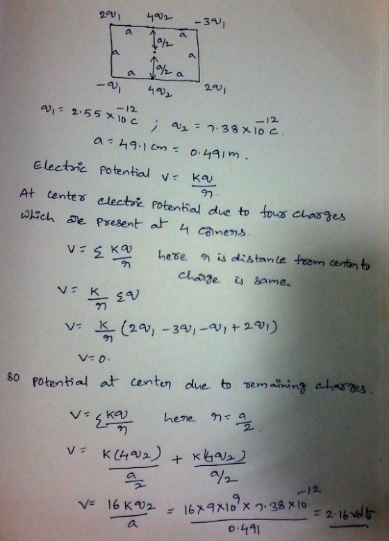 o a -12. a 2.55 c 一12 Electoic Potential vka At centes electre Potential due to cha25ges V-Skaj hexeのis distance from certen