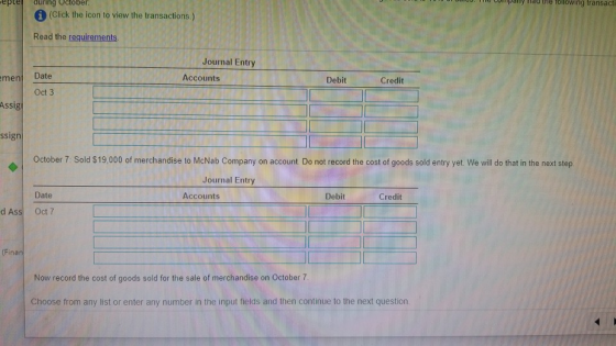 had Tollowing transacti during October (Click the icon to view the transactions.) Read the requirements Journal Entry ement D