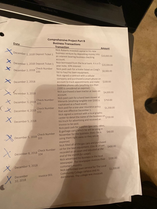 MacBook Po Comprehensive Project Part B Date Business Transactions Transaction Nick Roberts invested capital in his new busin