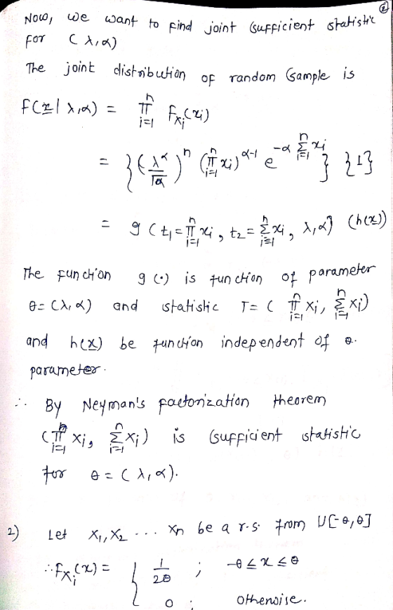 Gratis ter @ Now, we want to find joint sufficient stats for (x,x) The joint clistribution of random Gample is FCE/ xx) = fac