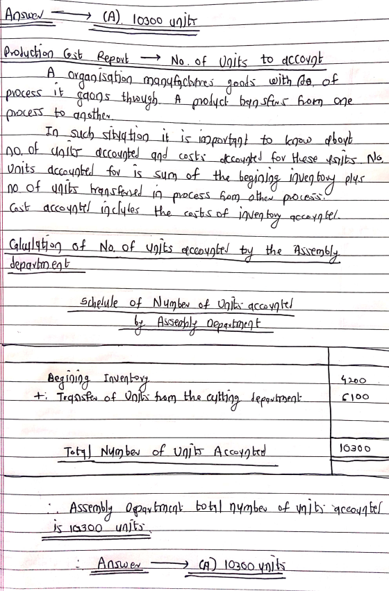 Answer (A) 10300 units Production Gst Report No. of Voits to account A Organisqhon manufactures goods with foot process it ga