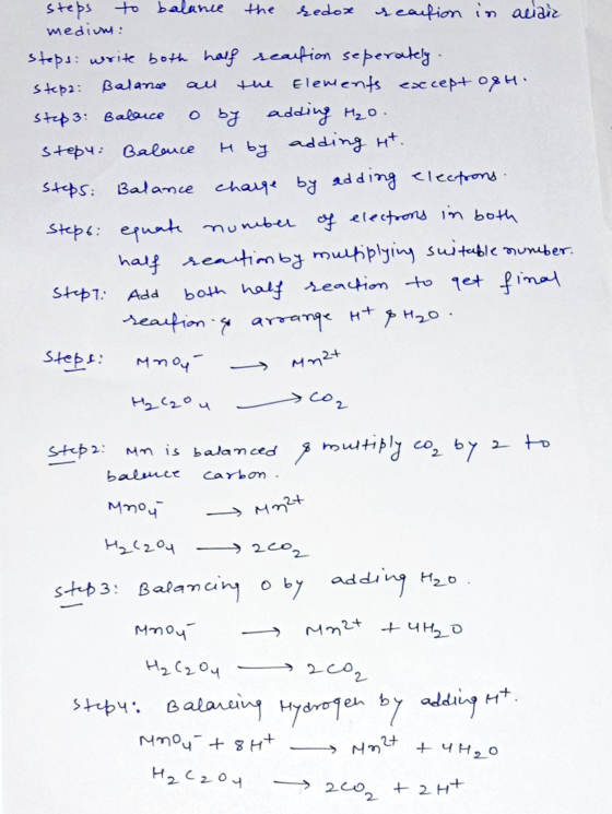 steps to balance the redox is caution in acidir medium steps: write both half realtion seperately. steps: Balane the Elements