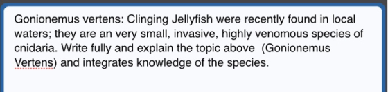 Gonionemus vertens: Clinging Jellyfish were recently found in local waters; they are an very small, invasive, highly venomous