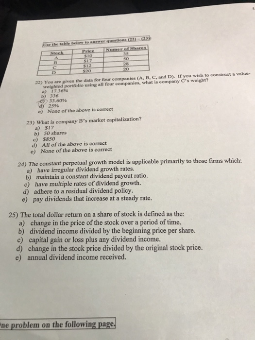 23 Me bo t e questions (22) Numerose 512 22) You are given the data for four companies (A, B, C, and D). If you wish to const