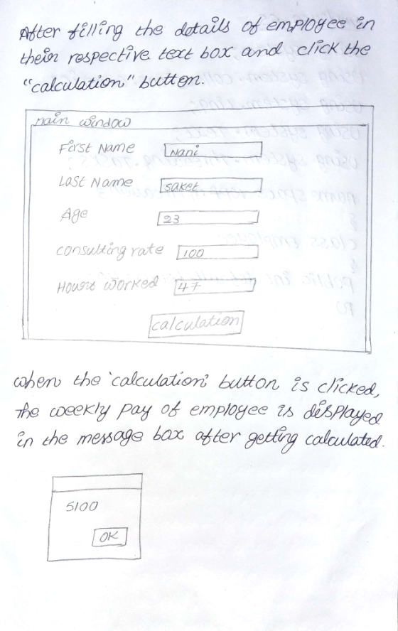 After tEling the details of empIOyee in theior respective text box and click the calculation bcutten. Main windOD Farst Name