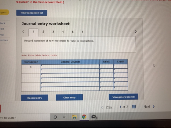 required in the first account field.) pped View transaction list Book Journal entry worksheet Hint < 1 2 3 4 rences Record I