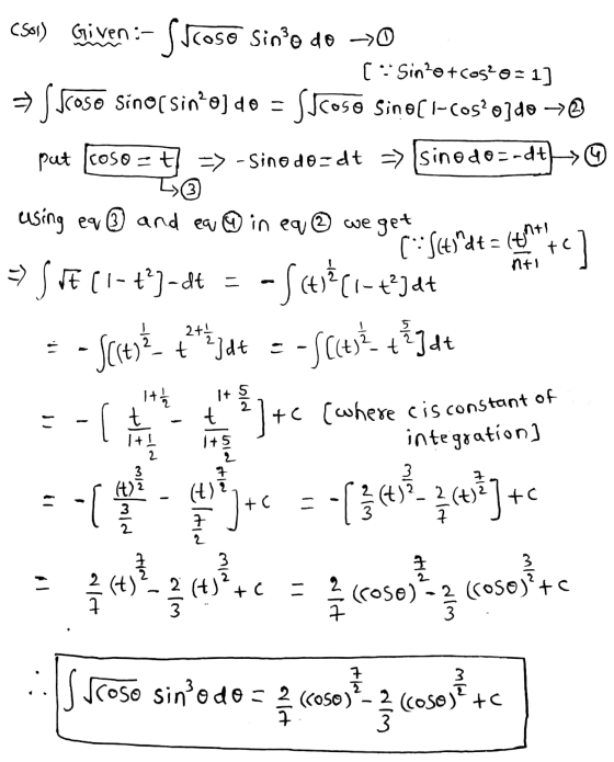 Csal) Guiven :- Suroso sino do → o ( * Sino + cog?o=1] →s scoso sinor sinļoj do = sscoso sinoći-Cos’o]do put coso - t -> - Si