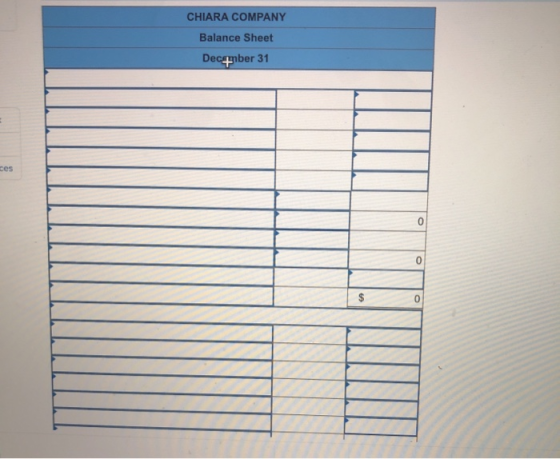 CHIARA COMPANY Balance Sheet December 31 ces 0 0 0