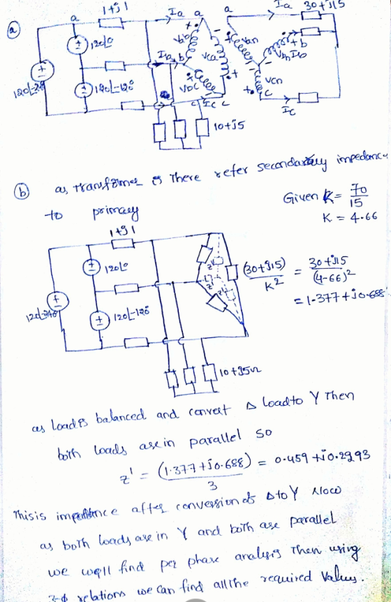 a. 10+35 to pinaa 143 1 To 15 Given - To K= 4.66 2oL K 46) ) 1201-126 호호호iets as led B balanced and cav - △loadto Yrhev bth Loads as paralle so 3 Thisis aff4.conveggi tne& b toY 시。ω impaAhrn ( e we usqHf.nd Pn phave aroIM rhen 때.