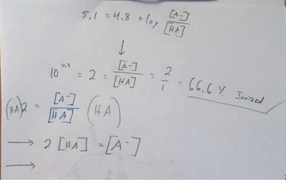 5.1 = 48 + los e 1083 = 2 = 14 J = 7 - 66.6 %. Ionized A-] ( - 11/27 (HA) 1 2 [HA] - [A-