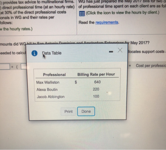 provides tax advice to multinational firms. WG has just prepared the May 2017 bus for two a direct professional time (at an h