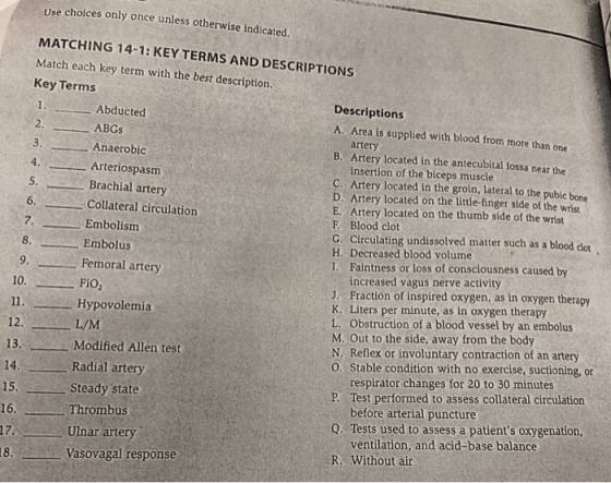 Use choices only once unless otherwise indicated. MATCHING 14-1: KEY TERMS AND DESCRIPTIONS Match each key term with the best