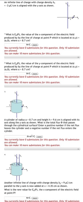 An infinite line of charge with charge density -3 C/cm is aligned with the y-axis as shown. What is E.(P), the value of the