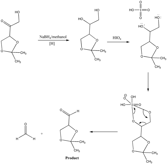 HO HO =0 HO HO. HO: Ho: NaBH_/methanol HIO4 [H] 0 CH3 CH3 CH3 -CH3 CH3 CH3 0o OH HO H ولز + H H -CH3 CH3 CH3 Product CH3